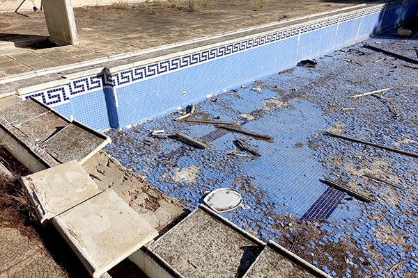 blue tile pool demolition